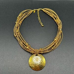 VTG Joan Rivers Gold Hammered Disc Necklace Multistrand